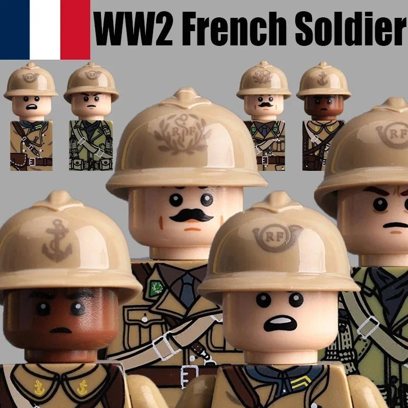 WW2 Military French Soldier Figures Building Blocks WW1 Army Division Warrior Medical Infantry Gun H