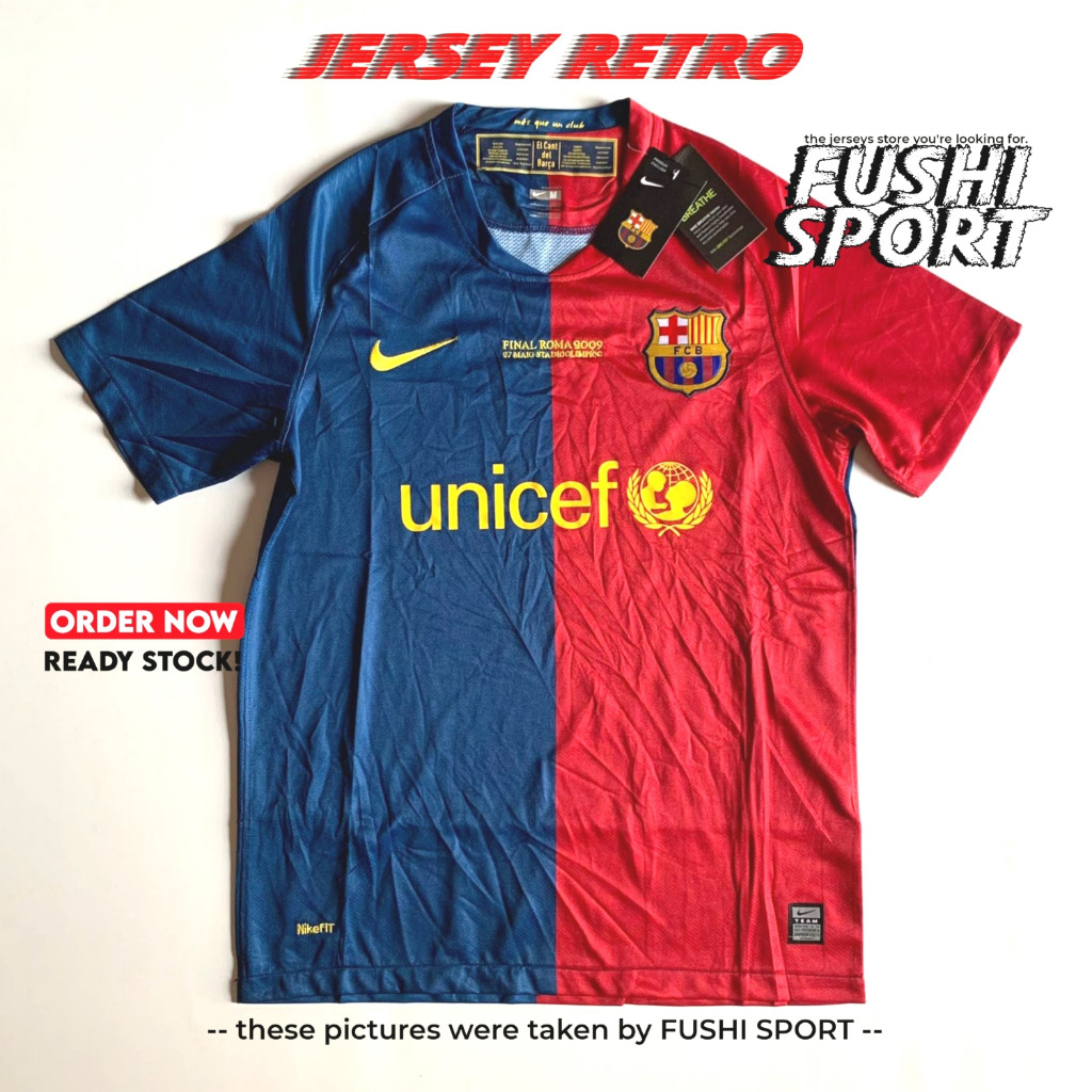 Jersey Baju Bola Retro Barca Home Final Roma 2009 Grade Ori