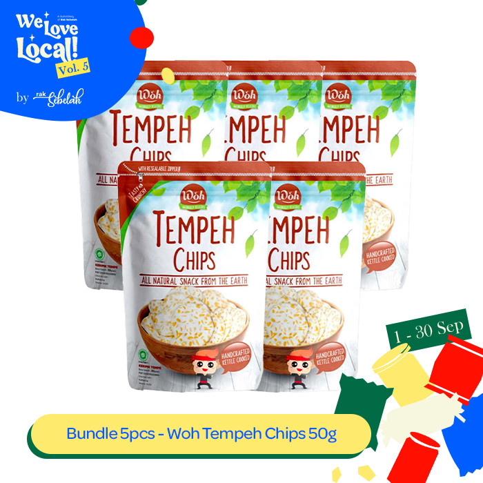 

Bundle 5pcs - Woh Tempeh Chips 50gr | Snack Keripik Tempe Gluten Free | Cemilan Asin Gurih | Halal | Rak Sebelah