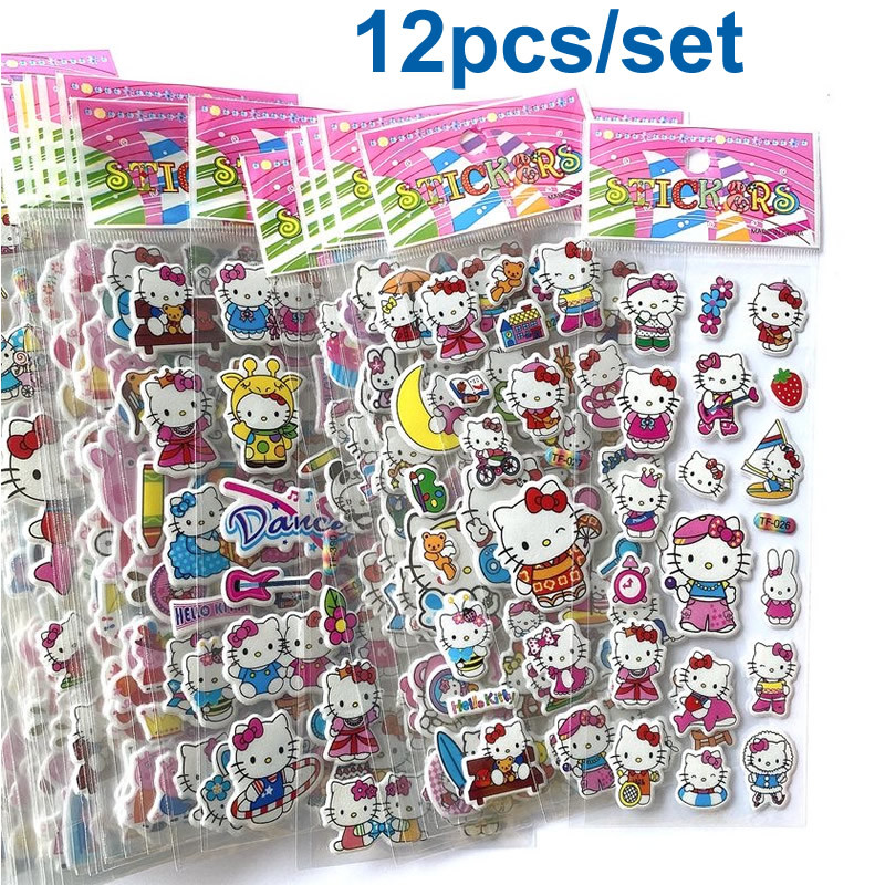 

12pcs Kawaii Sanrio Hello Kitty Stickers 3D Bubble Decoration Decals Children Reward Puffy Sticker Stationery Supplies Kids Toy
