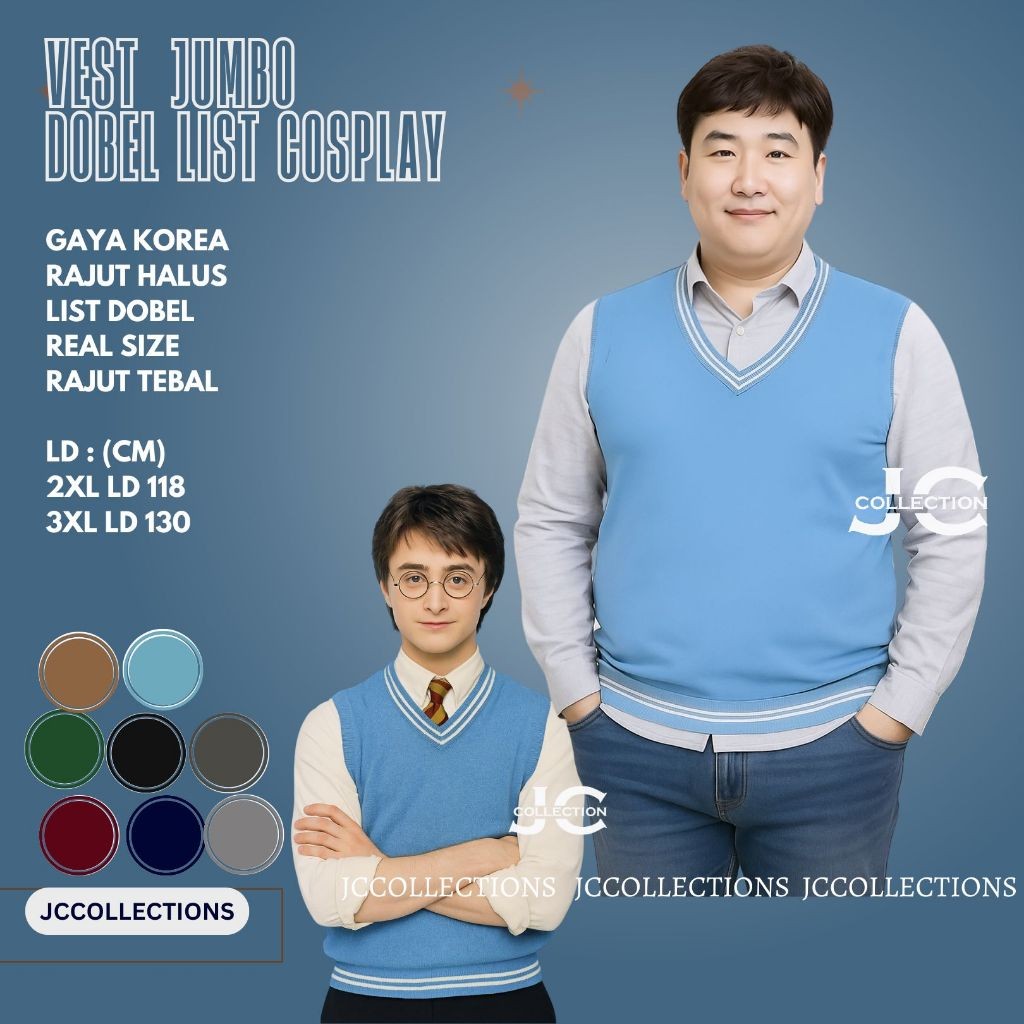 Rompi Rajut Jumbo XXXL Vest Korea Vneck List Hery Potter JCCollections.id