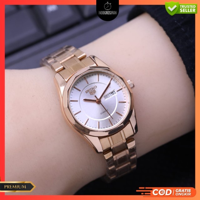 Jam Tangan Wanita Fashion Seiko LS 2775 Tanggal Hari Aktif Free Logam Emas 0.001G - COD - Free Box D