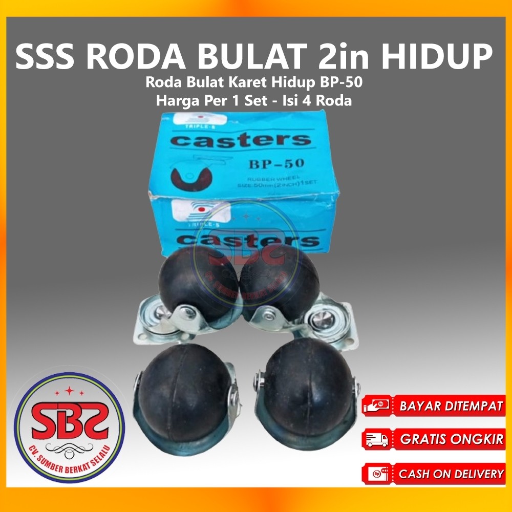 Roda Etalase Bulat Karet Hitam Roller Ball Caster 2 inchi Hidup isi 4 pcs Karet Hidup Hitam Triple-S