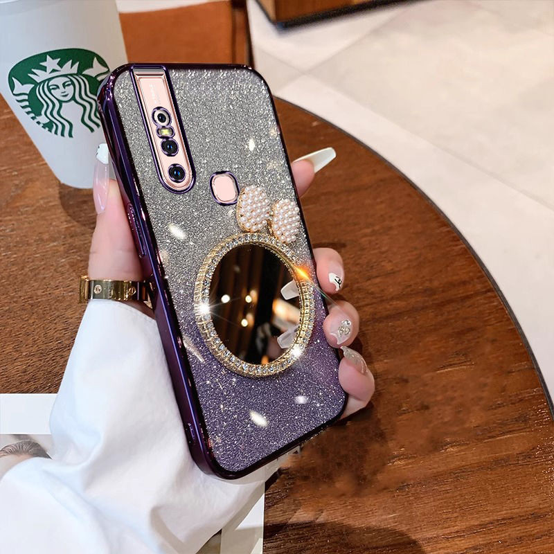 Phone casing Vivo V19 V17 V15 V11i V9 X200 Pro Mini Back cover Diamond studded makeup mirror Luxury 