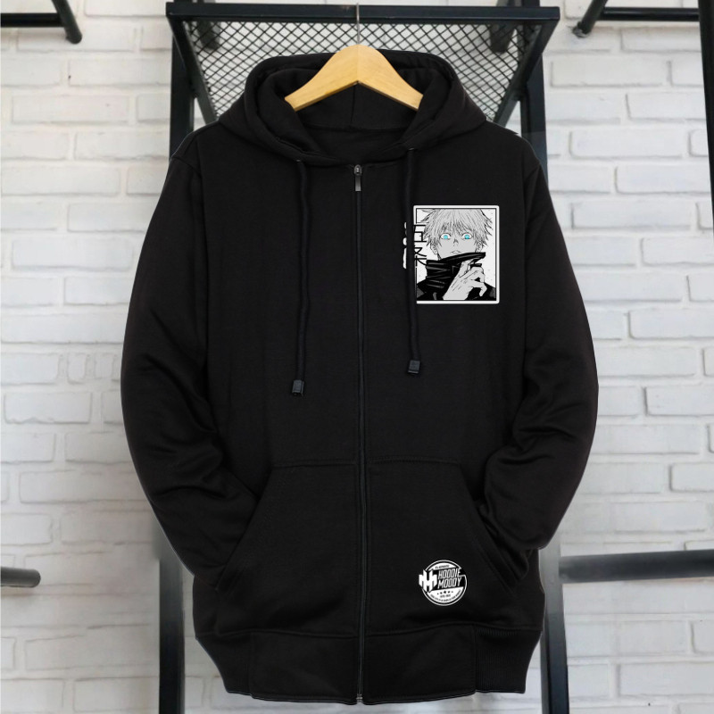 Hoodie Zipper risleting Hitam pria original / Gojo satoru jjk jujutsu kaisen sweater
