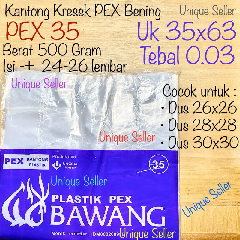 Kresek Bening PE PEX Uk 35 BAWANG / Kantong Plastik Bening PE PEX 35 merk BAWANG / Kantong Kresek Be