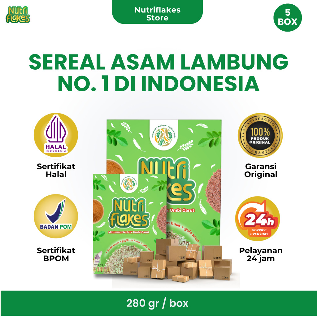 

Nutriflakes Sereal Umbi Garut Asam Lambung 5 Box