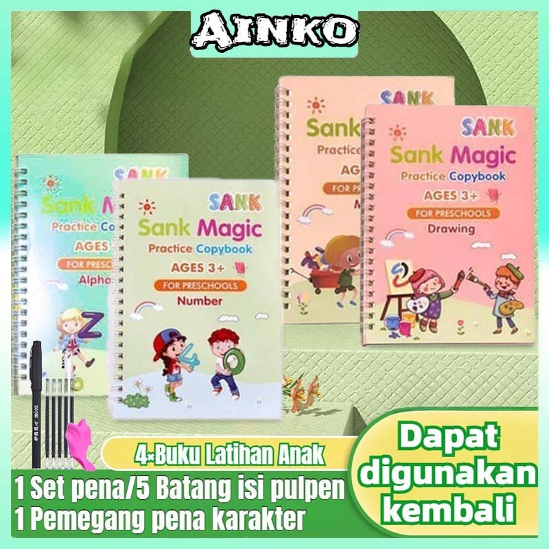 

Buku Ajaib Belajar Menulis Anak / Latihan Menghitung Menggambar Tulis Huruf Dan Angka / Sank Magic Practice Writing Book / 1 Set Buku Isi 4 + Pulpen Buku Prasekolah Paud TK / Edukasi Hadiah Kado Ultah Anak Reuseable Alphabet Math Drawing Number