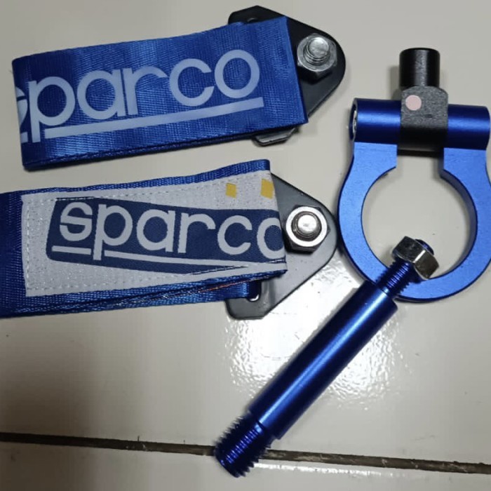 Towing hook besi derek mobil jazz brio biru + towing kain strap biru - 2008-2013