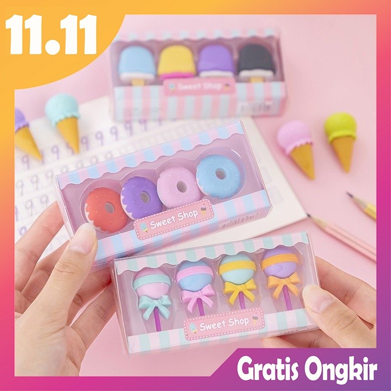 

FXG - Penghapus Set 4Pcs Karakter Lucu Alat Sekolah Anak Penghapus Pensil Buku ATK01