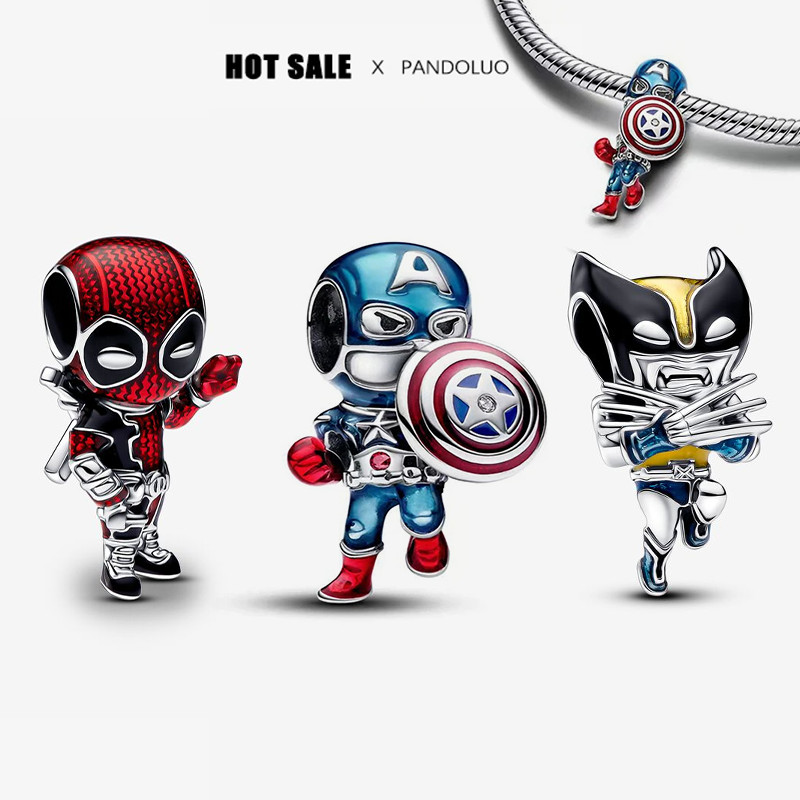 2024 New Marvel Captain America Wolverine Charm Beads fits Pandora charm Original Bracelet 925 Silve