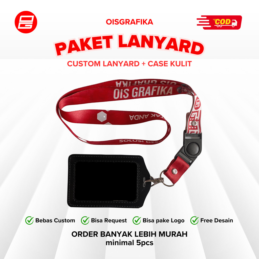 

Lanyard Custom Tali ID Card + Case Frame Kulit - Full Print 2 sisi