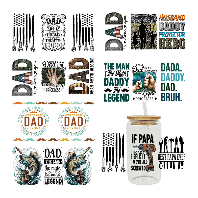 

Father's Day DAD Theme UV DTF Transfer Sticker For The 16oz Libbey Glasses Wraps Cup Can DIY Waterproof D17045