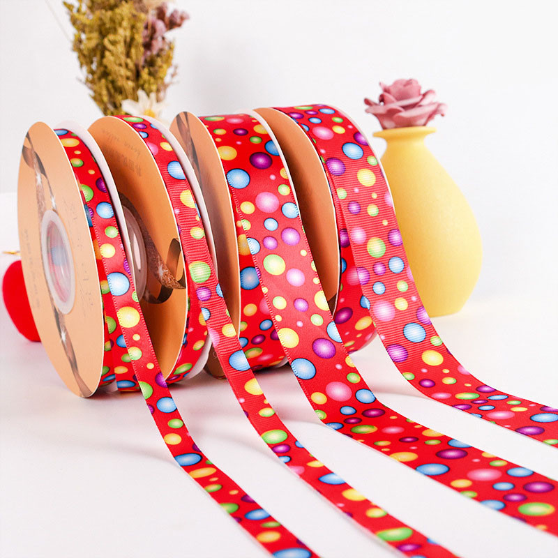 

50Yards Heat Transfer Colour Bubbles Grosgrain Satin Ribbon For DIY Material Welcome Custom Printed