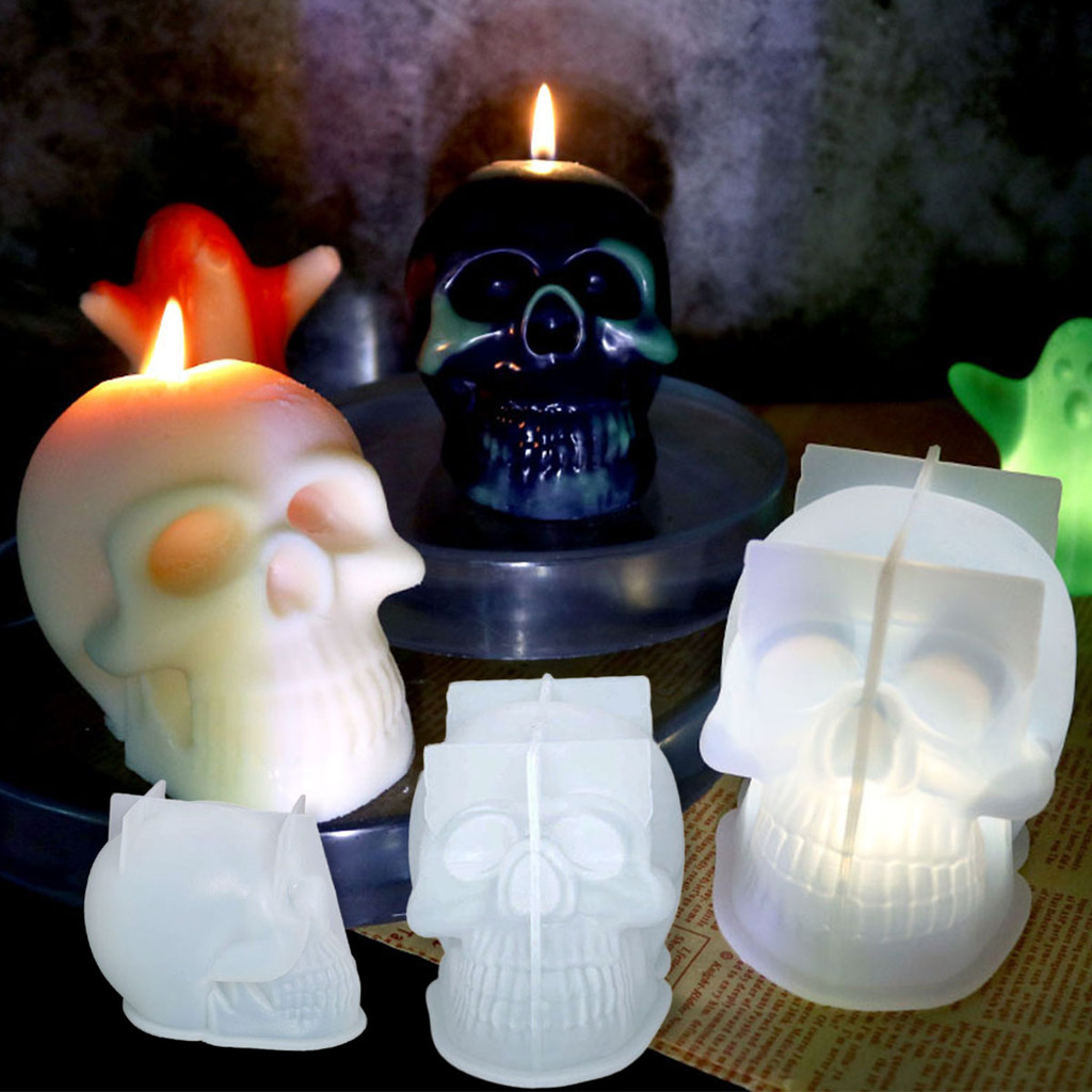 

Multi Size Skull Silicone Candle Mold DIY Human Skeleton Head Soap Resin Plaster Making Baking Mold Halloween Party Decor Gift