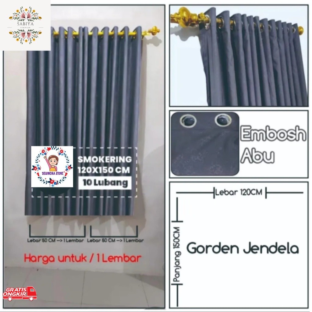 Gorden Murah / GORDEN JENDELA EMBOSS MINIMALIS SMOKRING 12 RING 120 X 150 CM GORDEN JENDELA PENDEK