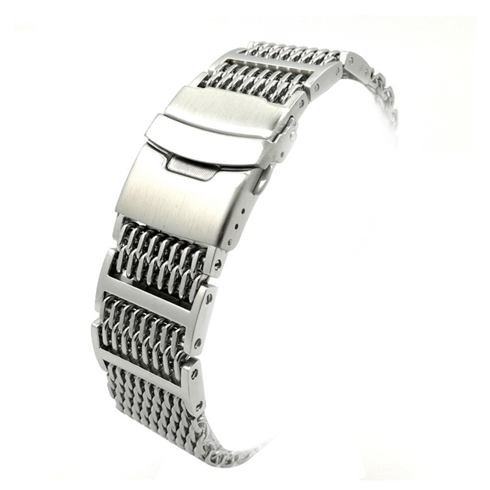 22mm Stainless Steel Shark Mesh Wat Band Strap Wrist Bracelet Strap Replacement(Silver) wat strap