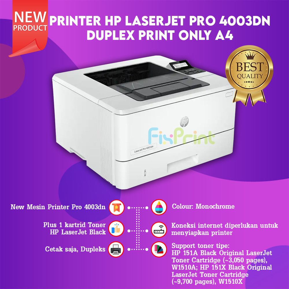 FixPrint Printer HP LaserJet Pro 4003dn Duplex Monochrome Network (2Z609A)Pengganti Printer HP Laser
