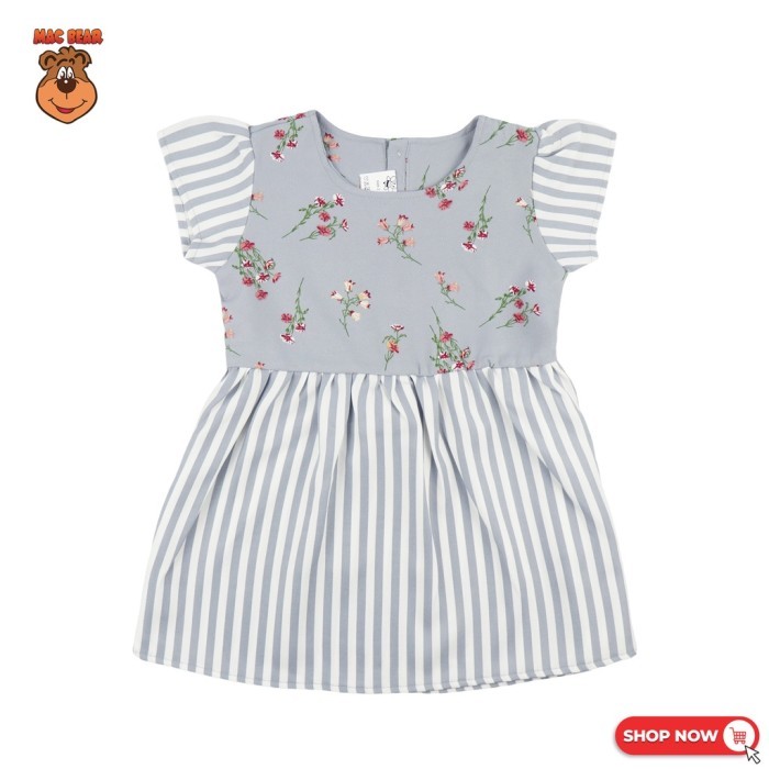 ✔Virtual.C✔ - TERMURAH MacBee Baju Anak Perempuan Dress Anak Princess Collection Hasya Stripe - Abu-