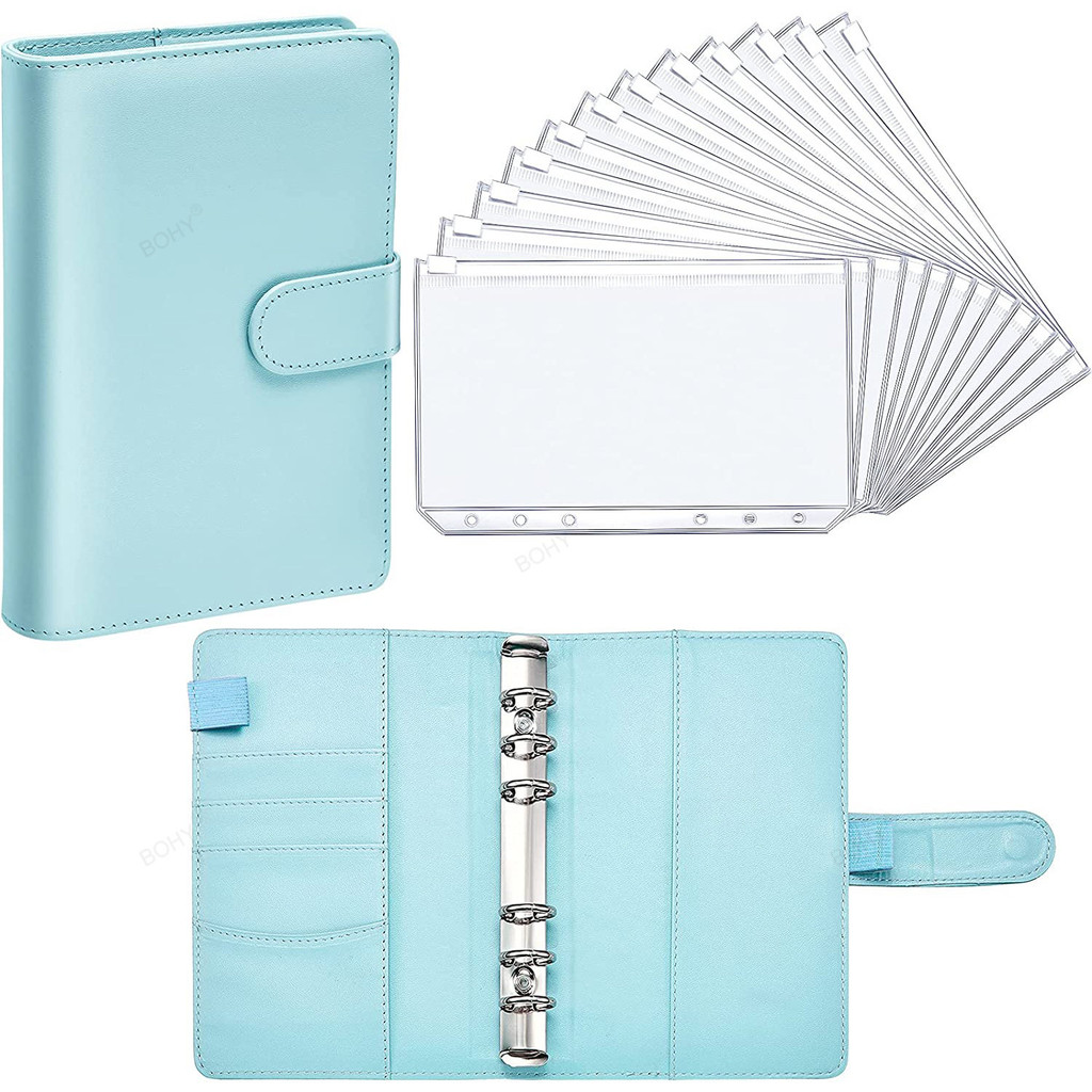 

A6 Binder Budget PU Leather Planner Pockets Expense Sheets Notebook Cash Envelope Organizer System Clear Zipper Accessories
