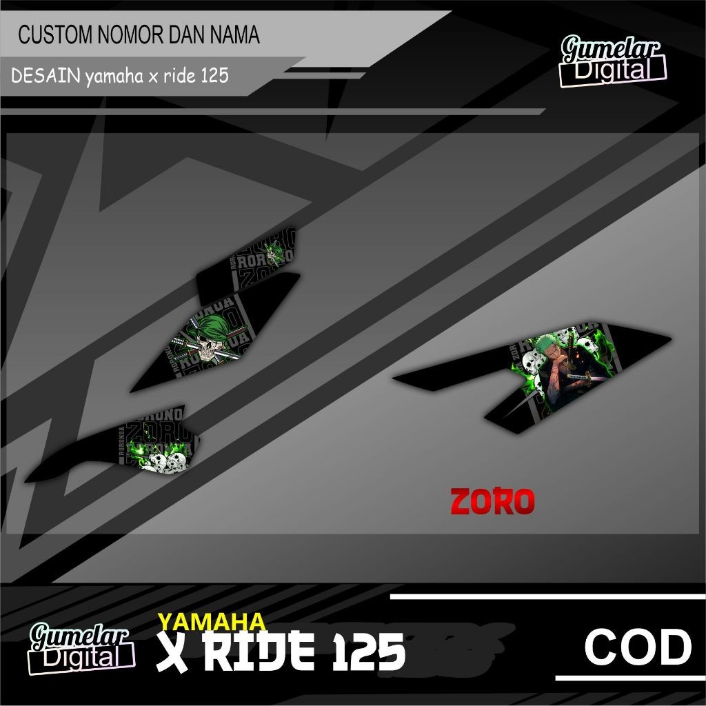 STRIPPING SIMPEL YAMAHA X RIDE 125 RORONOA ZORO ONE PIECE SUDAH DI CUTTING TINGGAL TEMPEL