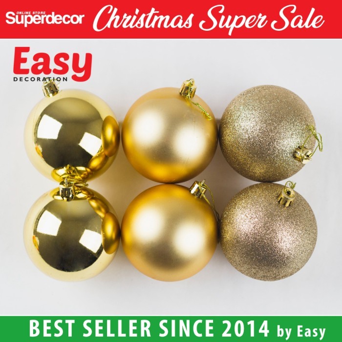 

Hiasan Bola Natal 10 cm , Red/Merah - Gold/Emas - Silver/Perak 12 Pcs - Gold, Mix Color