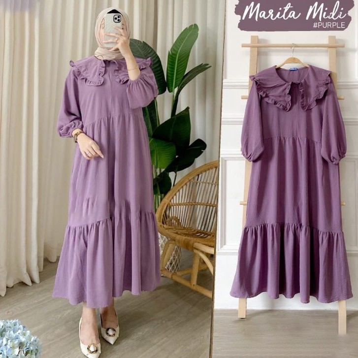 MARITA TUNIK MIDI DRESS POLOS / MASITA MIDI DRESS MUSLIM / MIDI DRESS CREPE PREMIUM | FASHION MUSLIM