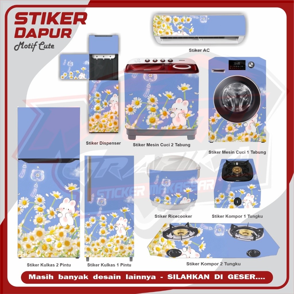 Stylish Kitchen Decor Sticker Set  Stiker Wallpaper untuk Kulkas Kompor Magicom AC Mesin Cuci Cute