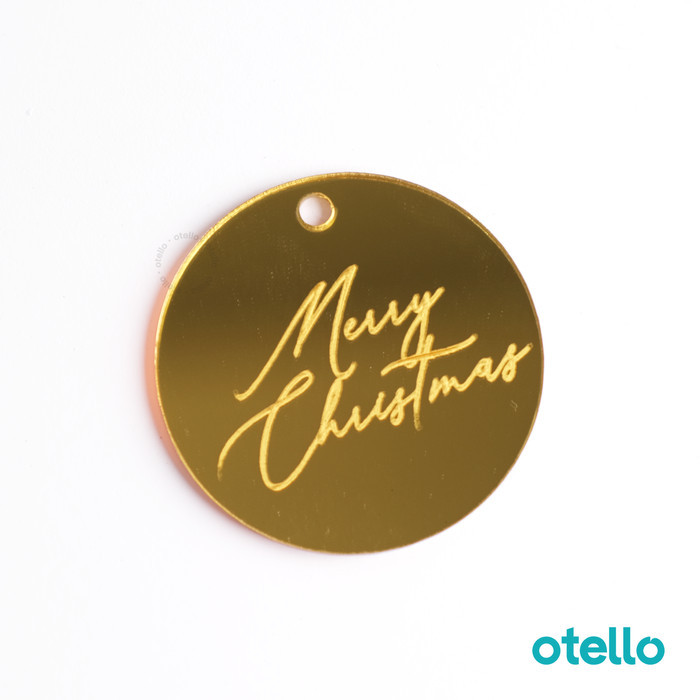 

Christmas Hang Tag Akrilik Mini Round Hampers Natal Hiasan Kado Label - Merry Christmas, Mirror Gold