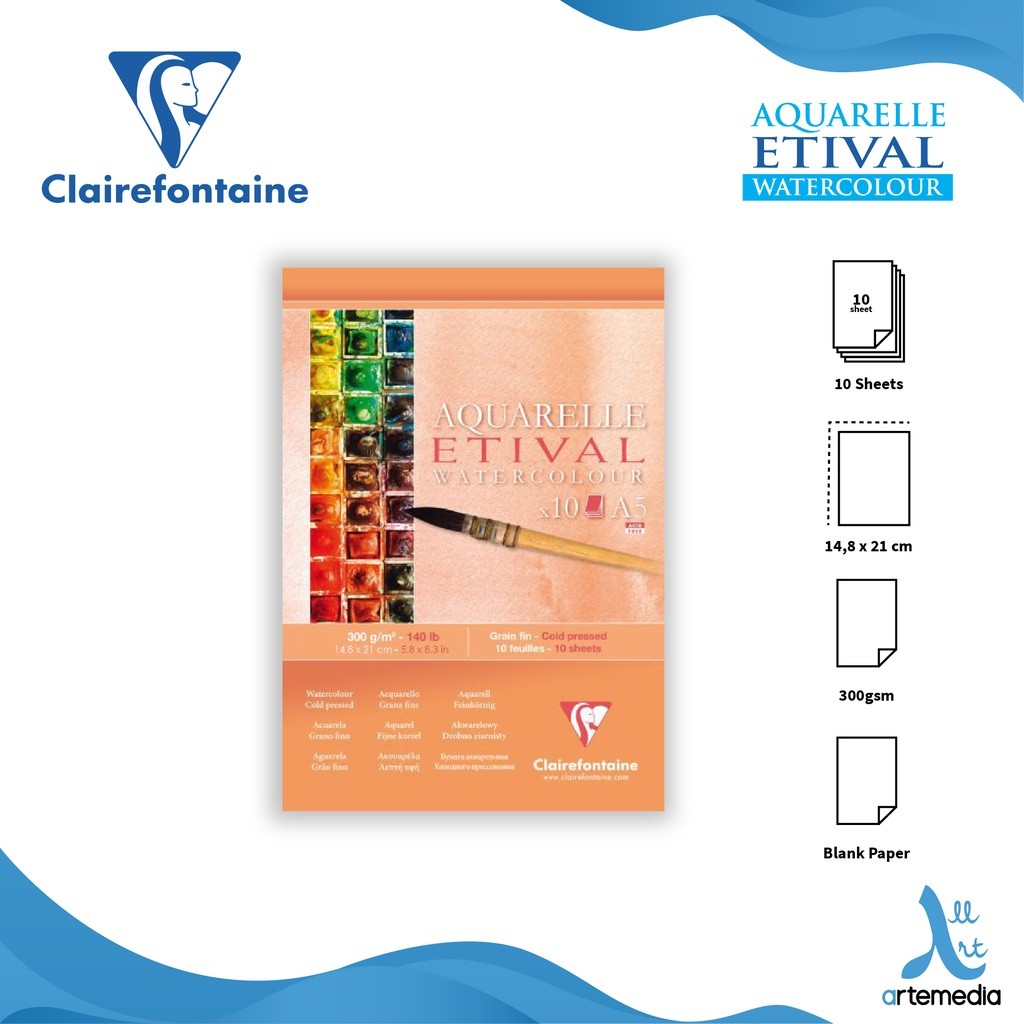

Gramedia Surabaya - Clairefontaine Etival Watercolor Pad A5 Cold Pressed 300GSM