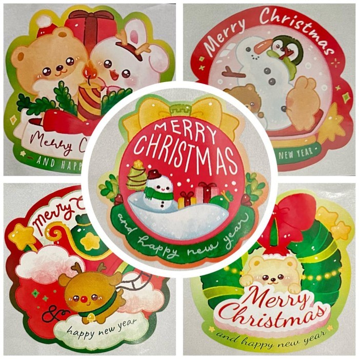 

5 Sticker Tema Natal Merry Christmas and Happy New Year 5.5cm