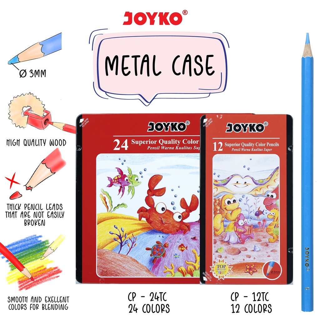 

Joyko Pensil Warna Dengan Metal Case Color Pencils Hexagonal Grip