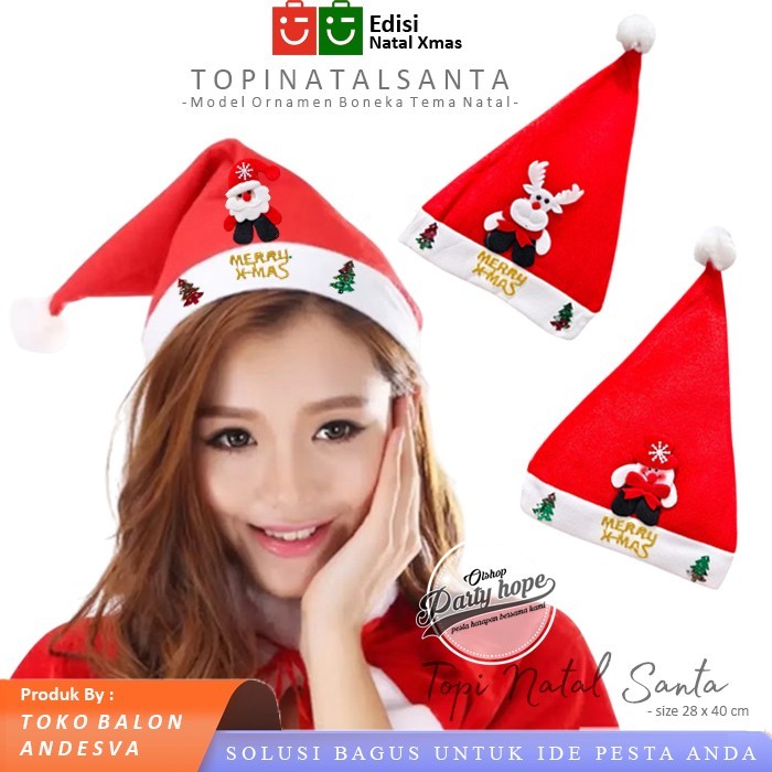 Topi Natal Merry Christmas Boneka / aksesoris natal topi santa claus Ornamen Boneka Natal / topi mer