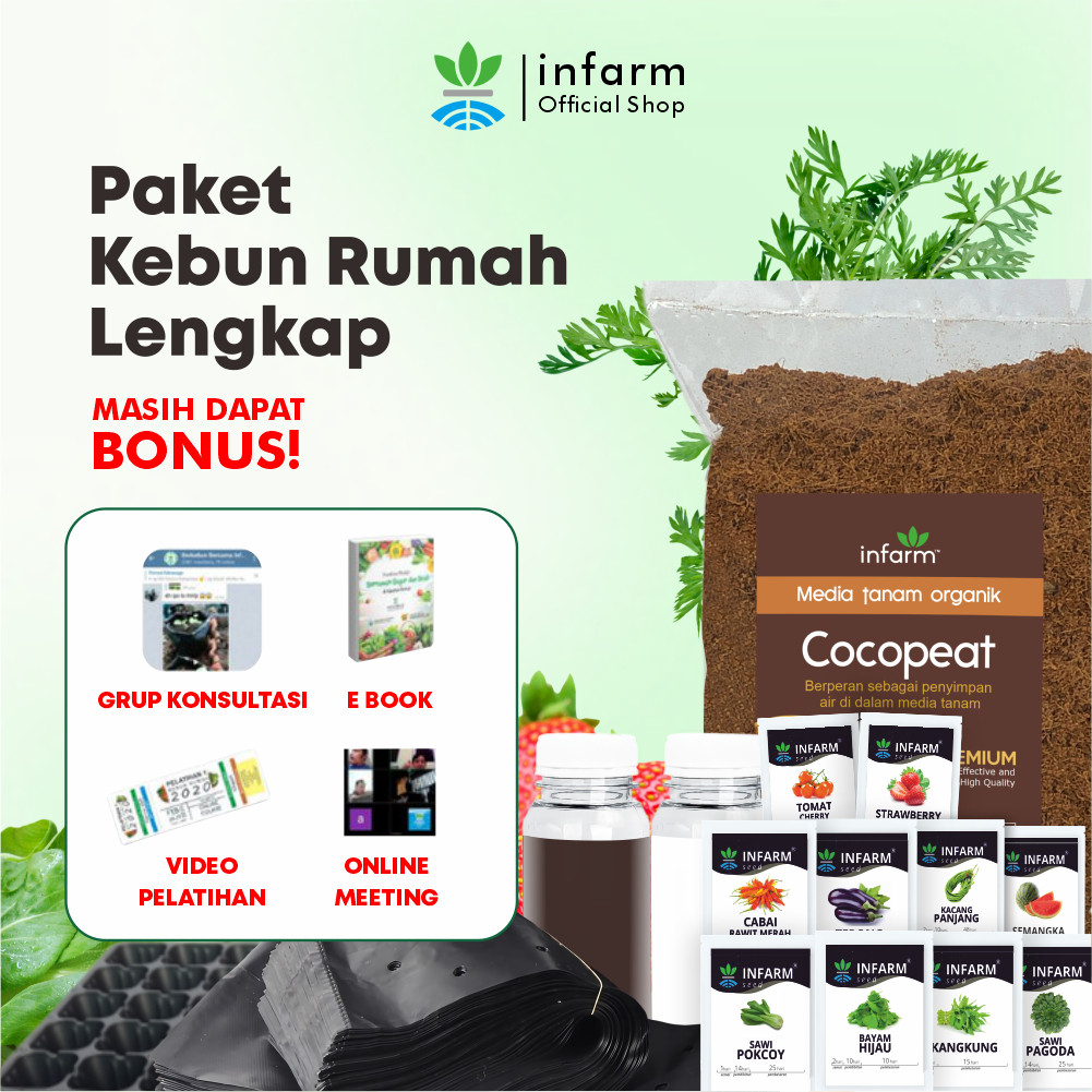 INFARM - Paket Kebun Rumah Lengkap 10 Benih Sayuran Cocopeat Tray Nutrisi AB Mix Peralatan Berkebun