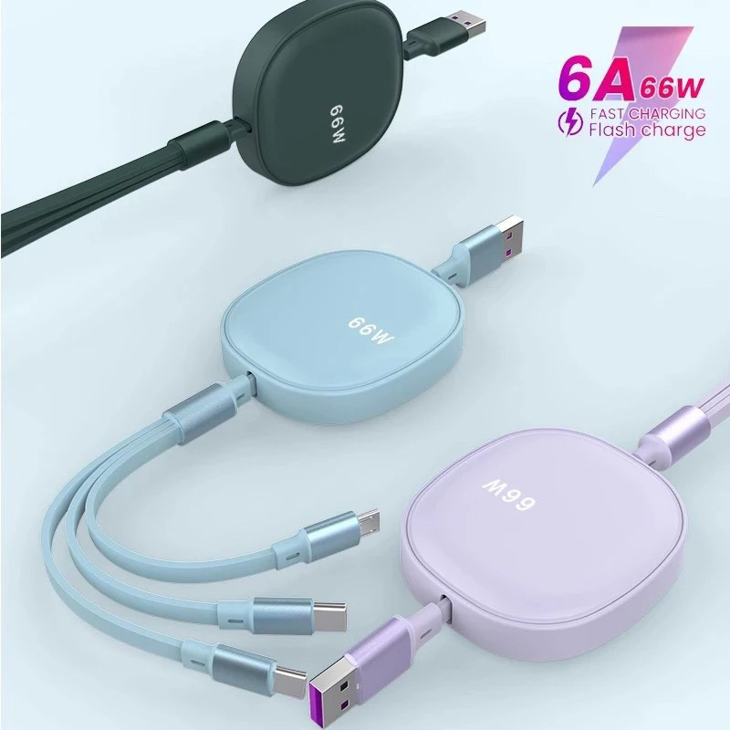 3 in 1 USB C Cable  Retractable Fast Charger Cable  66W USB Type C Cable For Samsung Galaxy A02 A12 