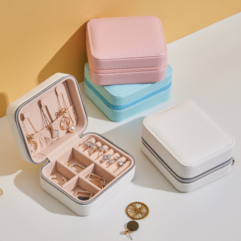 

Mini Jewelry Organizer Display Travel Jewelry Zipper Case Boxes Earrings Necklace Ring Portable Jewelry Box PU Leather Storage