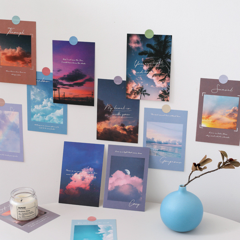 

Ins Artistic Sky Clouds Decorative Card Sunrise Sunset Dawn Dusk Colorful Postcard Home Decor Diy Poster Wall Sticker 15 Sheets