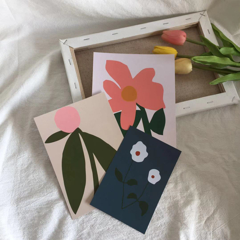

Ins Retro Hand-painted Flower Plant Postcard Creative Background Wall Sticker Diy Decoration Card Photo Props Greeting Cards