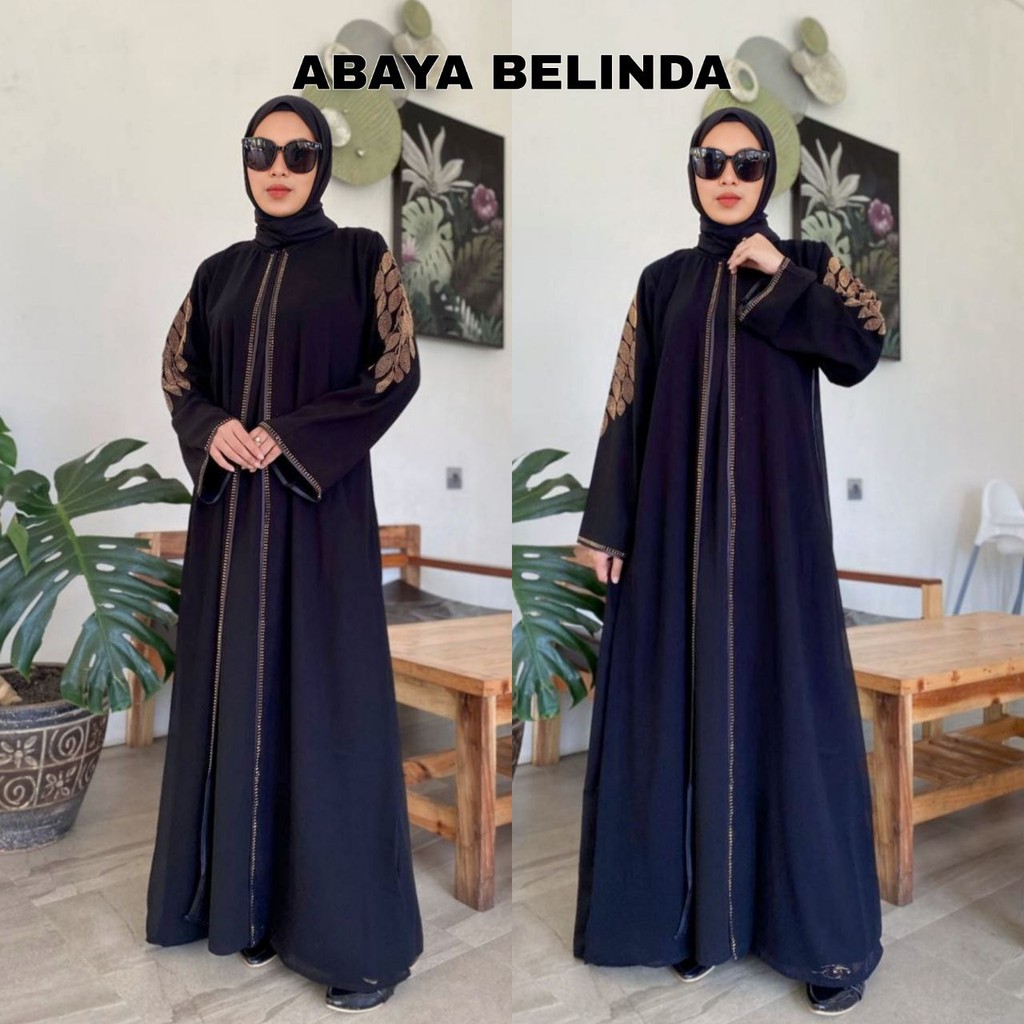 Abaya Dewasa Gamis Saudi Hitam Jetblack Premium Sifon Maxy Swarovski - BELINDA