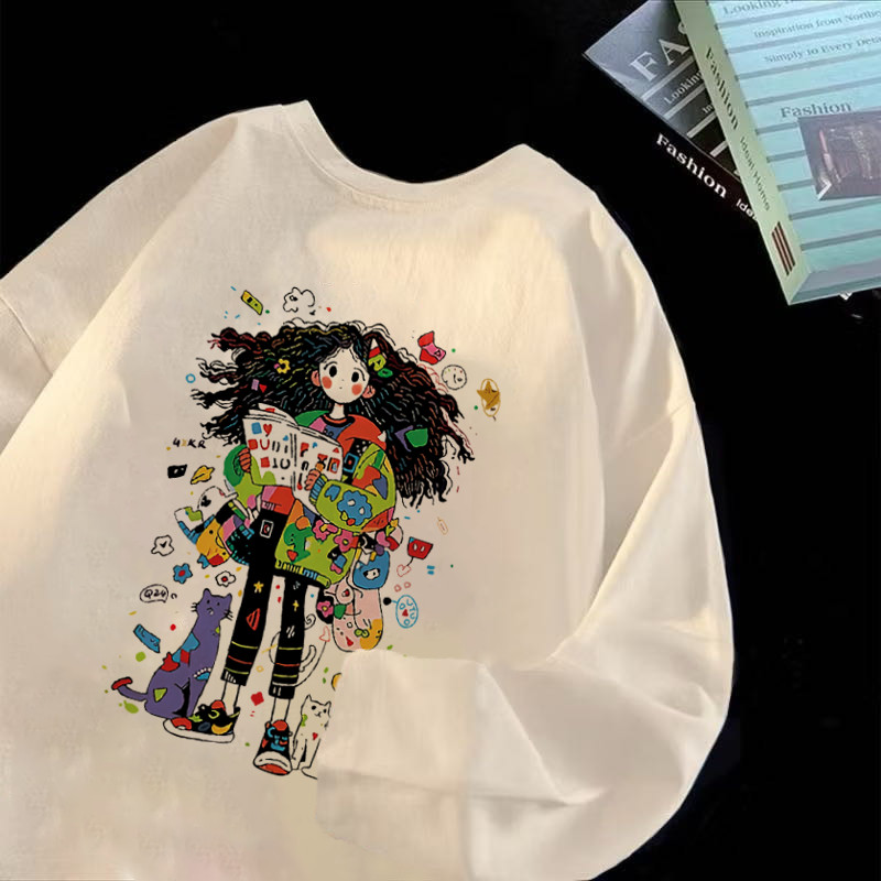 Tshirt Kaos Lengan Panjang Model Korea | Pola Kartun Anak Cewek | Bahan 100% Cotton