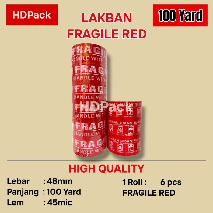

( READY BATAM ) 1 ROLL 6 pcs LAKBAN FRAGILE UNBOXING MPI 100 yard Instant Delivery - FRAGILE MERAH, 1 ROLL 6 PCS