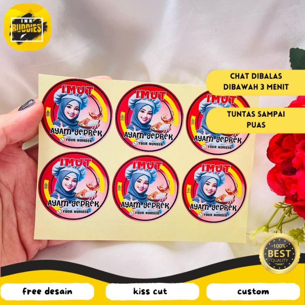INB  Sticker Catering Ayam Geprek Stiker Free Desain Custom Nama Label Box Kardus Packaging