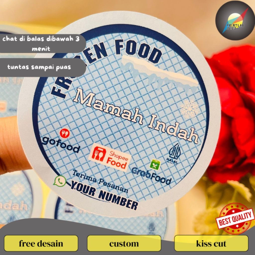 

PrintLab 5-8 Sticker Label Makanan Beku Free Desain Produk Frozen Food Bulat Chromo Custom Murah