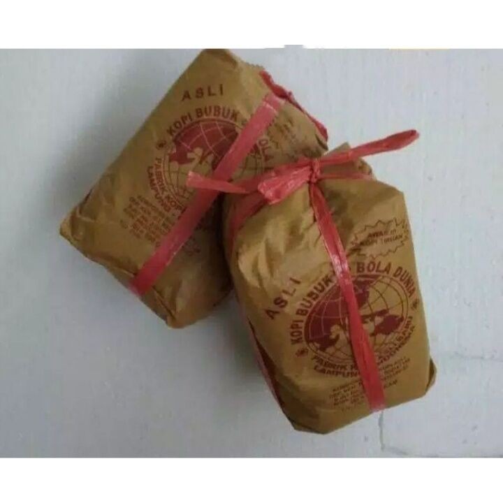 

Kopi Bubuk Asli Lampung cap Bola Dunia Netto 1kg