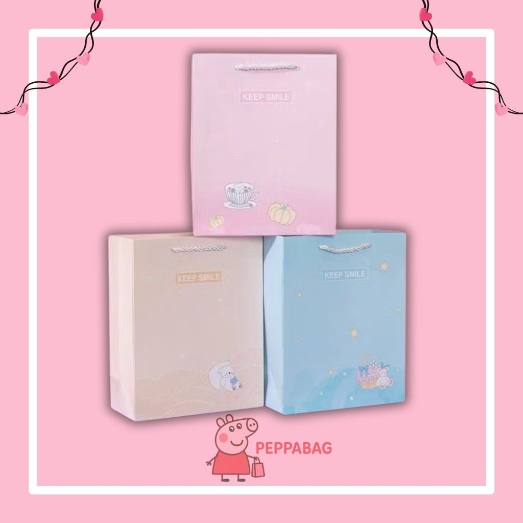 

Paper Bag Gift Cute / Paperbag Hadiah Motif Smile Premium Warna Warni- ES0414