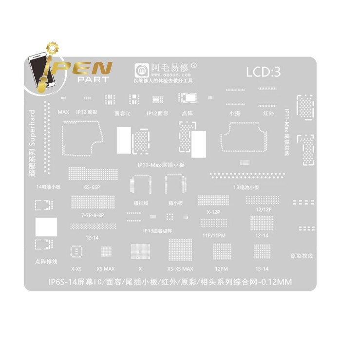 Plat Cetakan LCD3 Iphone 6S 7 8 X Xr Xs MaX 12 13 14 Amaoe LCD BGA