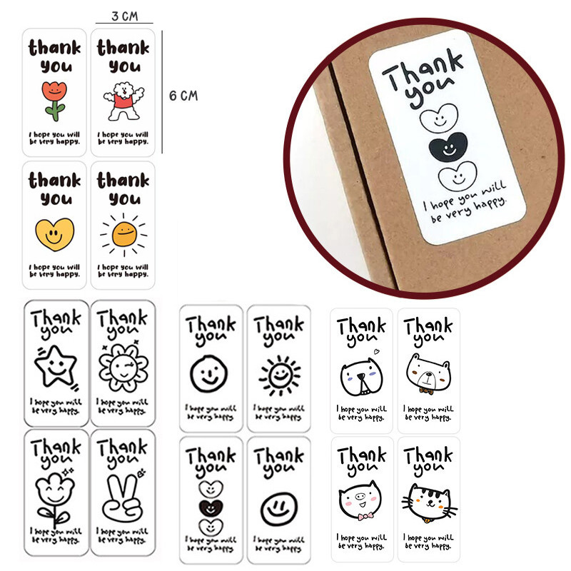 

40-100pcs/pack Cute Thank You Stickers Labels for Gift Box Package Baking Wrapping Decoration 3x6cm Seals Labels Small Business
