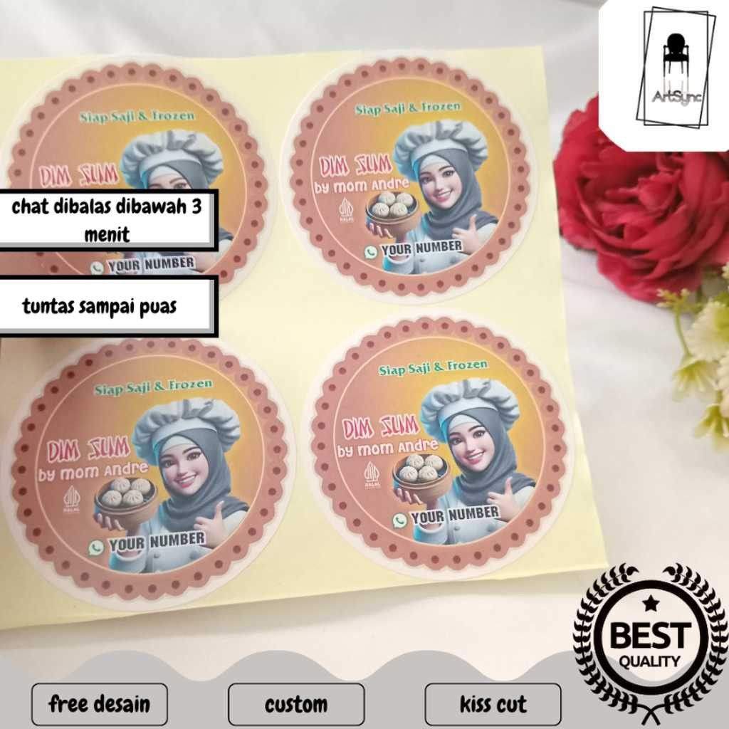 

Syncart 2-4 Custom Sticker Tema Dimsum Label Stiker Produk Makanan Dim Sum Bulat Chromo
