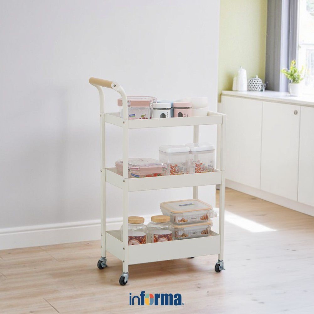 Informa Zerone Rak Troli Dapur 3 Tingkat - Putih Oak Tempat Penyimpanan Multifungsi Storage Trolley 
