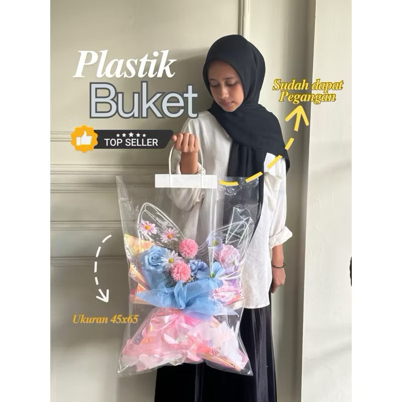 

Plastik Buket Transparan Dengan Pegangan Ukuran 45x65 Cm